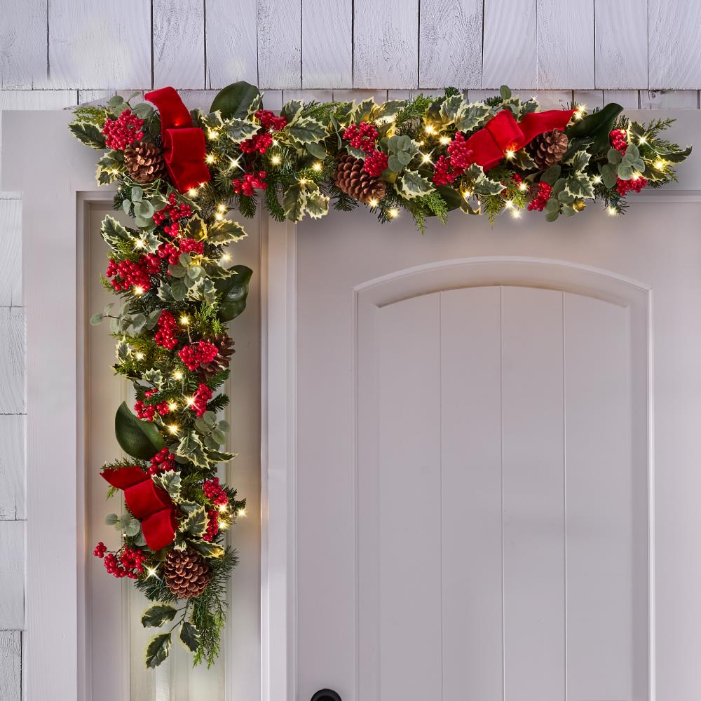 The Cordless Prelit Holly/Berries/Ribbon Holiday Garland