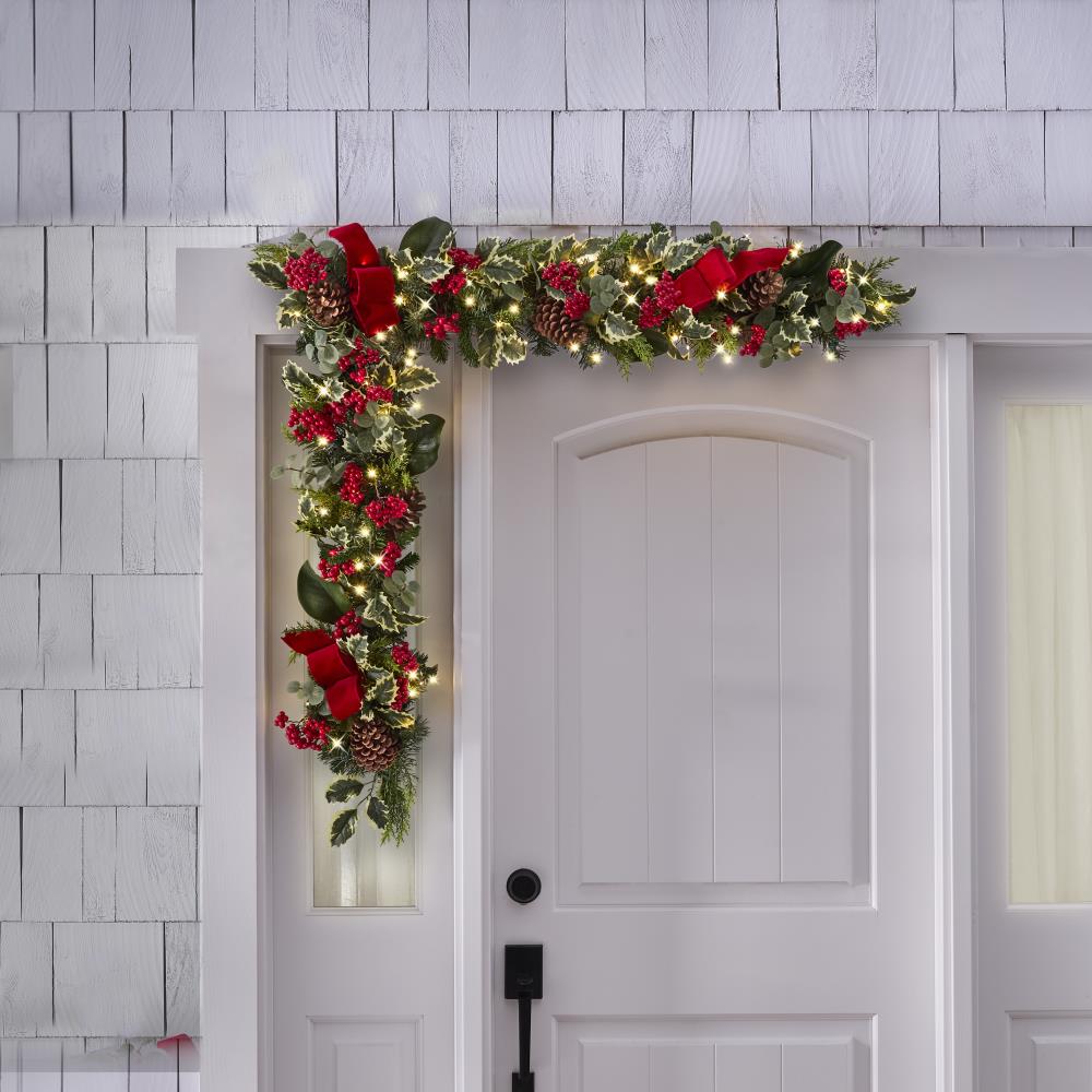 The Cordless Prelit Holly/Berries/Ribbon Holiday Garland