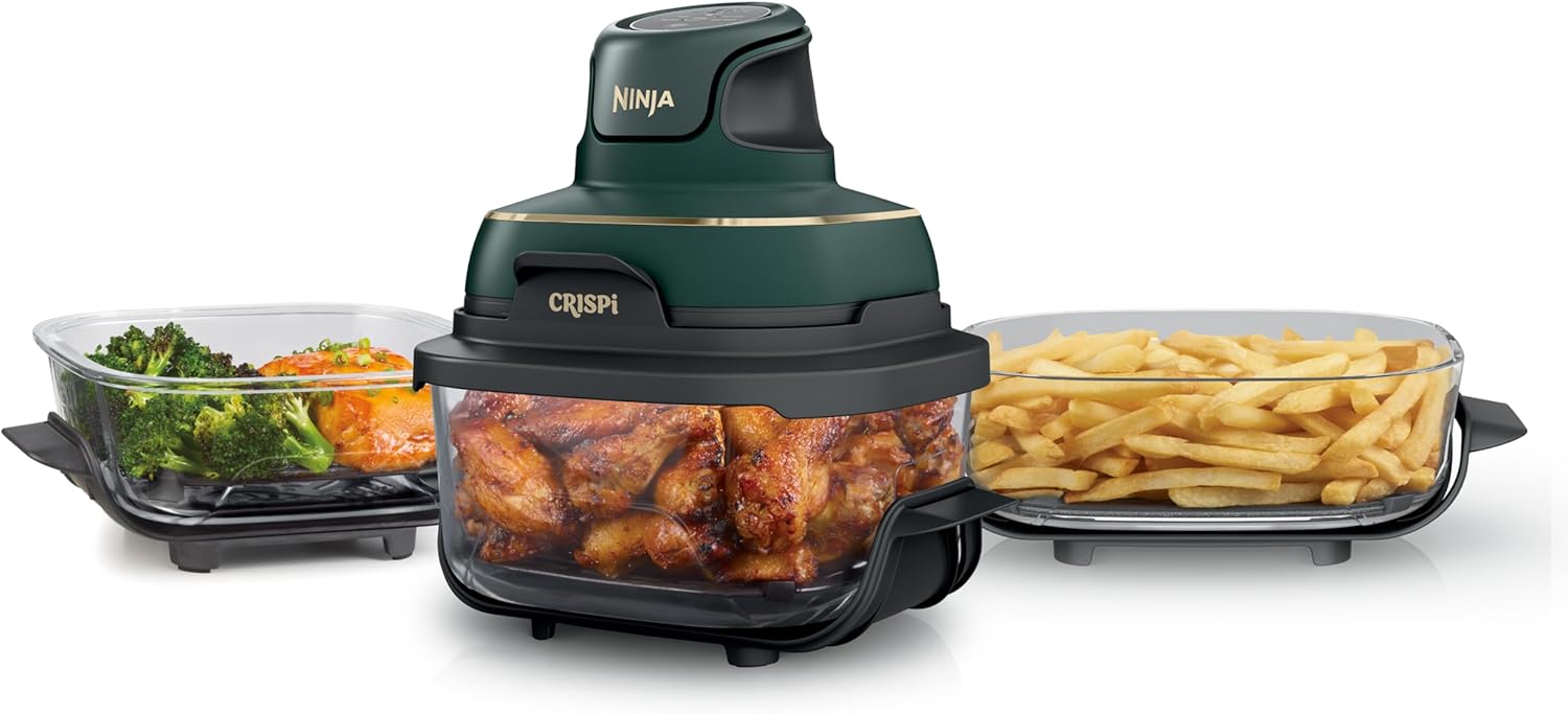 Ninja Crispi 4-in-1 Portable Glass Air Fryer Cooking System. 1500W. 4QT & 6-Cup TempWare Glass Containers with Storage Lids. Microwave. Freezer & Dishwasher Safe. Cyberspace Gray. FN101GY