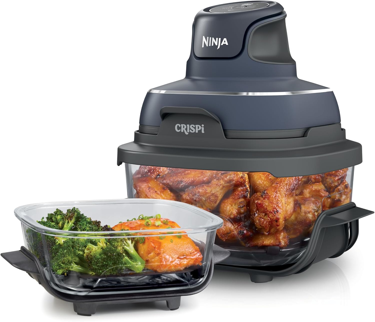 Ninja Crispi 4-in-1 Portable Glass Air Fryer Cooking System. 1500W. 4QT & 6-Cup TempWare Glass Containers with Storage Lids. Microwave. Freezer & Dishwasher Safe. Cyberspace Gray. FN101GY