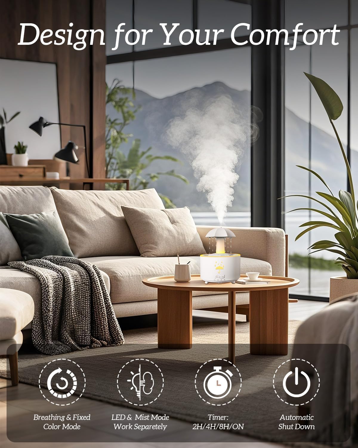 Aesthetic 2-in-1 Humidifier Oil Diffuser with 360° Rotating Raindrop & 7 LED Mood Lights.Ultrasonic Quiet Cool Mist Humidifier for up to 24 Hrs.Ideal Holiday Gifts for Home