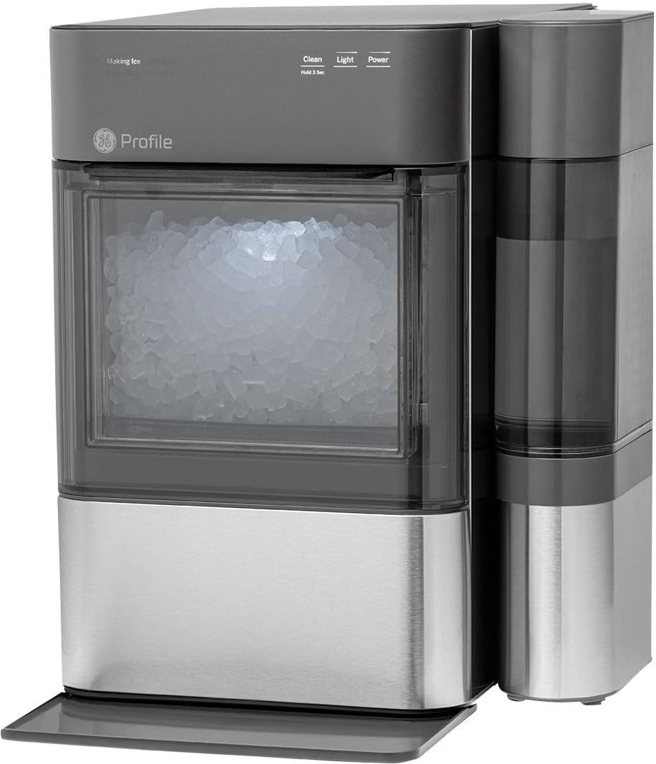 GE Profile Opal 2.0 with 0.75 Gallon Tank. Chewable Crunchable Countertop Nugget Ice Maker. Scoop included. 38 lbs in 24 hours. Pellet Ice Machine with WiFi & Smart Connected. Black Stainless Steel