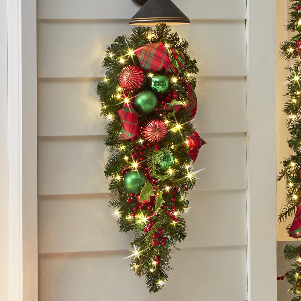 The Cordless Prelit Christmas Plaid Holiday Trim (Teardrop Sconce)