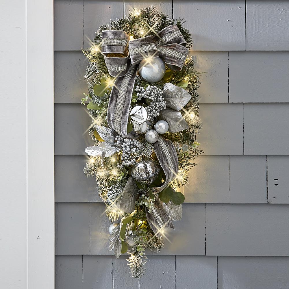 The Cordless Prelit Frosted Silver Holiday Trim (Teardrop Sconce)