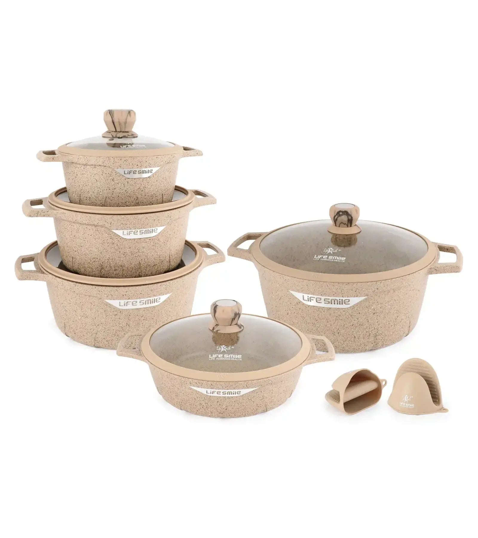 12 Pcs Non Stick Granite Cookware Set with Silicone Gloves