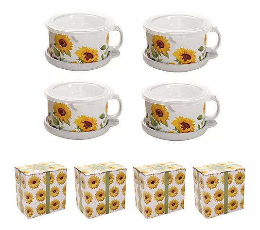 Temp-tations Set of (4) 25-oz Meal Mugs w/ Lid-its & Gift Boxes