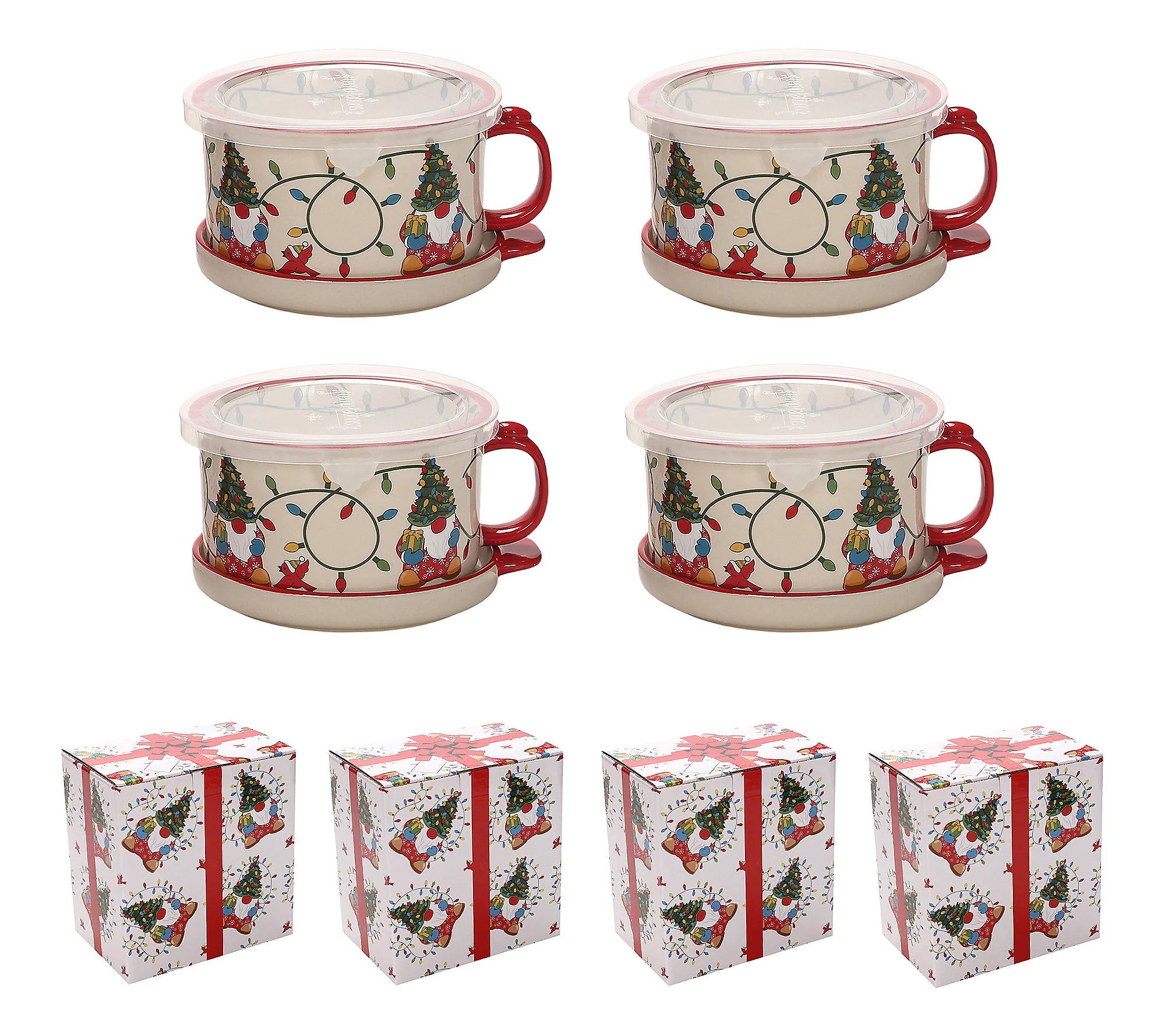 Temp-tations Set of (4) 25-oz Meal Mugs w/ Lid-its & Gift Boxes