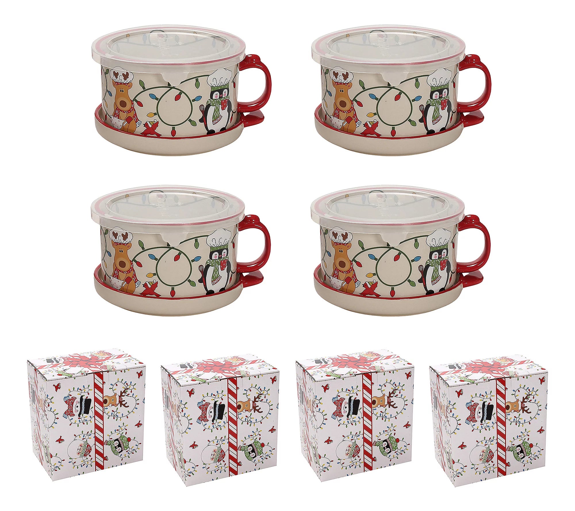 Temp-tations Set of (4) 25-oz Meal Mugs w/ Lid-its & Gift Boxes